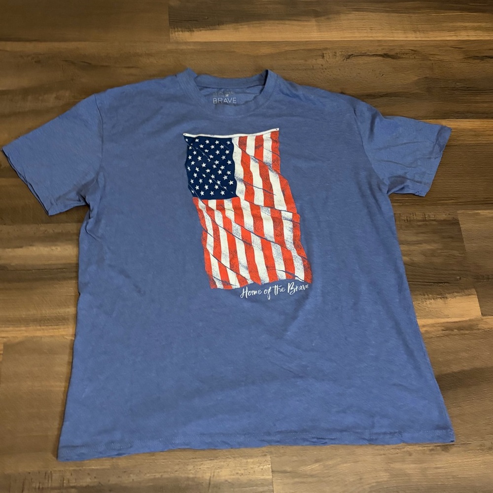 Mens Home of The Brave Blue Tee Shirt with US Flag Graphic Size XXL